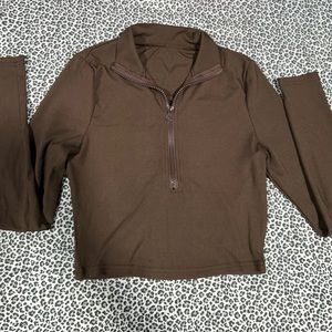brown cropped long sleeve with zipper